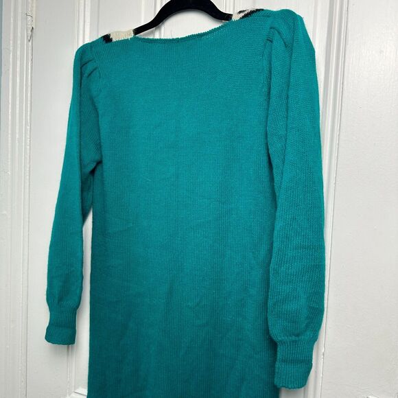 VTG JR Too Sweater Dress Womens Small Blue White Angora Blend Long Sleeve Knit - Picture 7 of 8